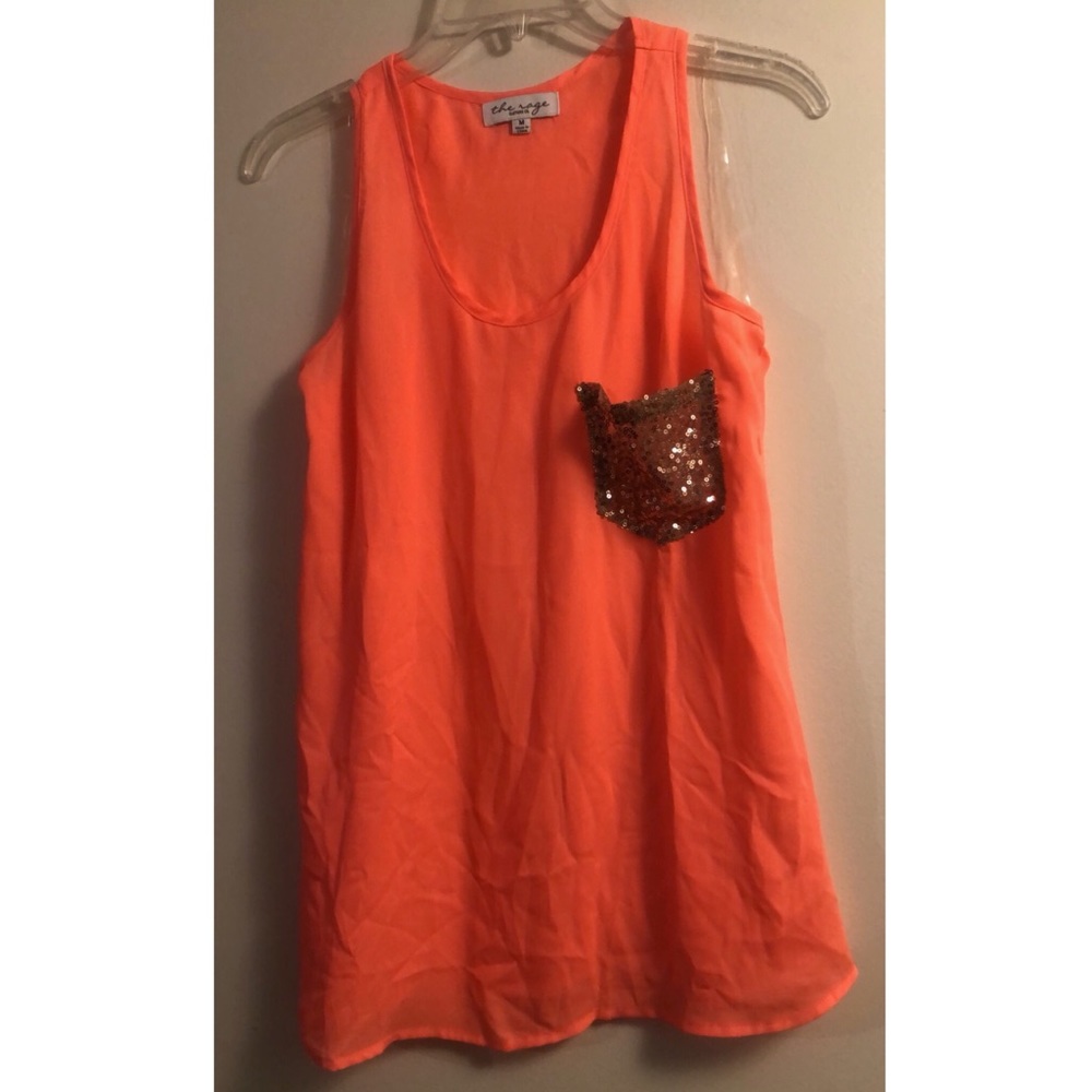 Sheer tank with sequin pocket